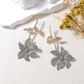 Flower Leaf 18K Gold Silver Cubic Zirconia Anti Tarnish Dangler Earring For Women