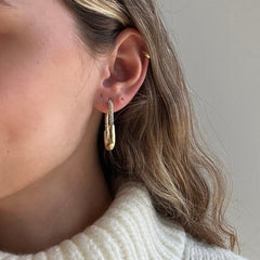 Slim U-Shape Gold Plated CZ Anti Tarnish Stainless Steel Hoop Earrings