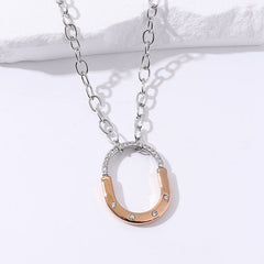 Lock Cubic zirconia Gold Rose Gold Silver Stainless Steel Link chain Necklace For Women