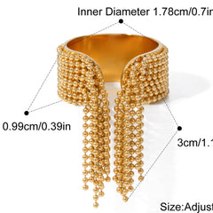 Ball Chain Surface 18K Gold Plated Silver Stainless steel Adjustable Ring For Women