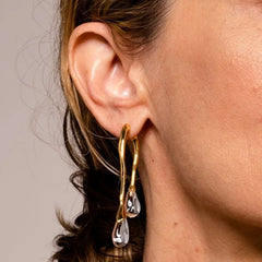 Luxury Sculptural Gold Plated Crystal Teardrop Alloy Dangler Earrings