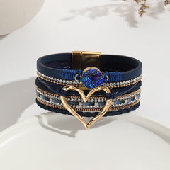 Heart Multi Layered Leather Bracelet Wrist Band For Women