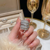 Multi Layer Baguette Silver Plated CZ Copper Adjustable Cocktail Ring