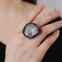 White Black Gemstone Crystal Adjustable Ring For Women