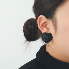 Heart Red Black Gold Silver Rhinestone Crystal Stud Earring For Women