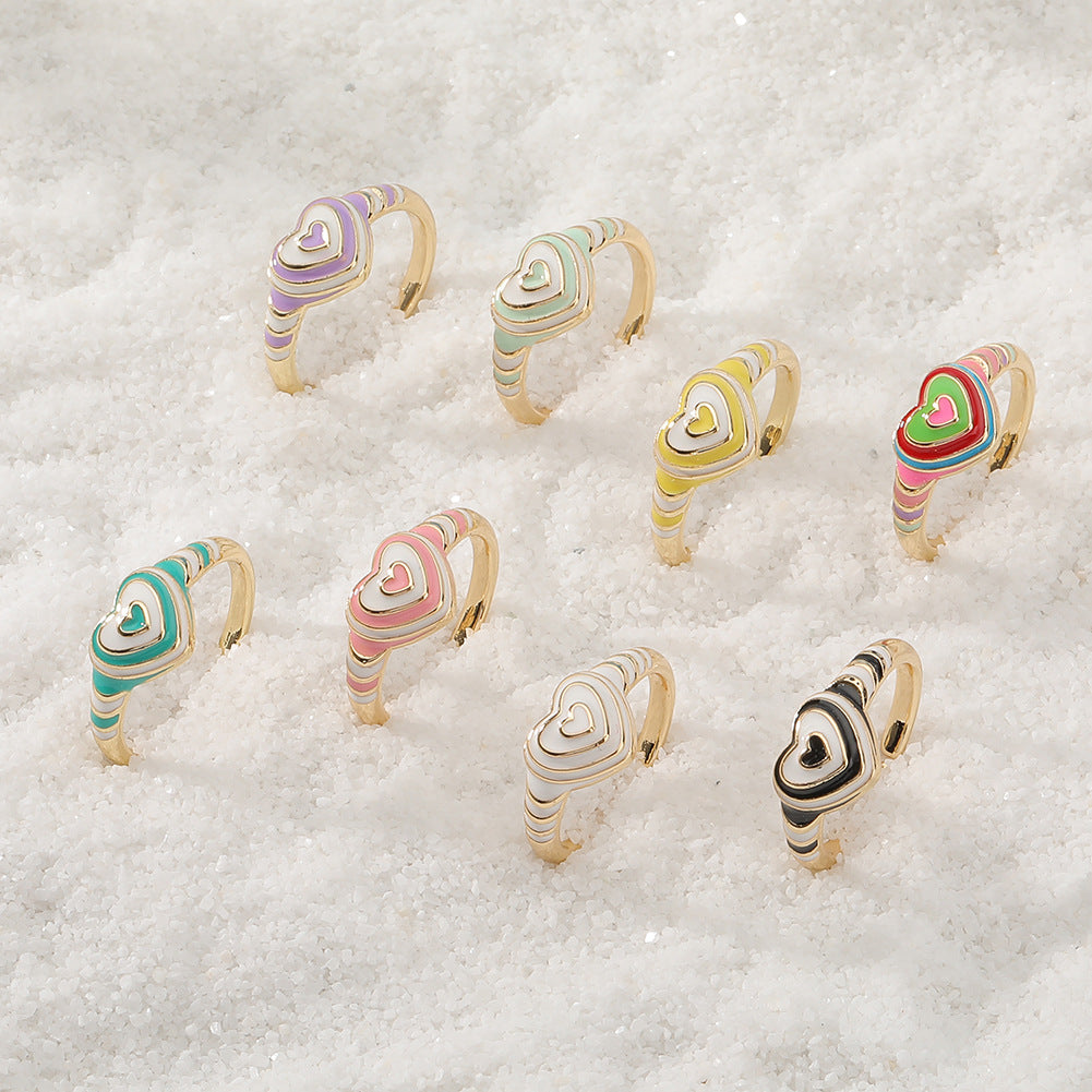 Heart Rainbow Enamel 18K Gold Plated Anti Tarnish Ring For Women