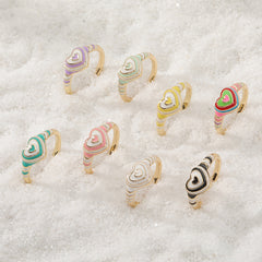 Heart Rainbow Enamel 18K Gold Plated Anti Tarnish Ring For Women