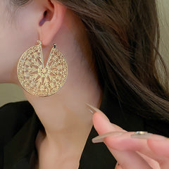 Filigree Wheel 18K Gold Anti Tarnish Hoop Earring For Women