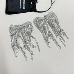 Sparkling Diamond Zircon Bow Silver Cubic Zirconia Dangler Earring For Women