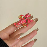 Crayfish Pink Gold Enamel Adjustable RIng For Women
