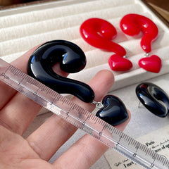 Question Mark Heart Enamel 18K Gold Red Black Anti Tarnish Dangler Drop Earring For Women Group6