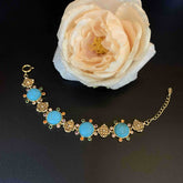 Blue Flower Clover Gold Plated Cubic Zirconia Alloy Bracelet