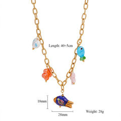 Star Sun Fish Flower 18K Gold Stainless Steel Charm Link Chain Necklace For Women