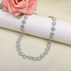 Sparkling Floral Silver Plated CZ Anti Tarnish Copper Necklace Combo Set