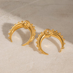 Crescent Moon Gold CZ Anti Tarnish Stainless Steel Stud Earring