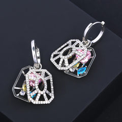 Trendy Openwork Hexagon Silver CZ Anti Tarnish Copper Hoop Earrings