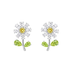 Daisy Flower Yellow Silver Solitaire Anti Tarnish Stud Earring For Women