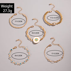 Evil Eye White 18K Gold Enamel Pearl Cubic Zirconia Bracelet Pack Of 5 for Women