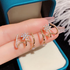 Gold Elegant Starburst Cubic Zirconia Hoop Earrings For Women