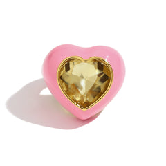 Heart Solitaire Enamel Gold Stainless Steel Anti Tarnish Ring