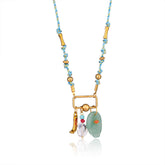 Hamsa Evil Eye Gold Pink Green Blue Black Beads Threads Necklace