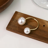 Dual Pearl White 18K Gold Anti Tarnish Free Size Ring For Women
