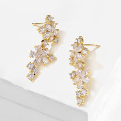 Floral Flower 18K Gold Cubic Zirconia Anti Tarnish Dangler Earring For Women