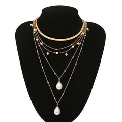 Drop White 18K Gold Anti Tarnish Pearl Layer Link Chain Anti Tarnish Necklace For Women Group1