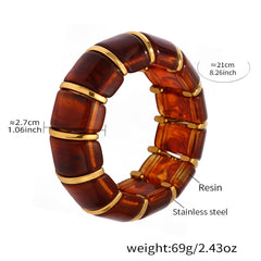 Glossy Resin Multicolor 18K Gold Stainless Steel Bracelet Adjustable stackable For Women