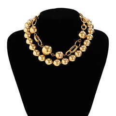 Ball 18K Gold Silver Pearl Anti Tarnish Dual Layer Necklace For Women