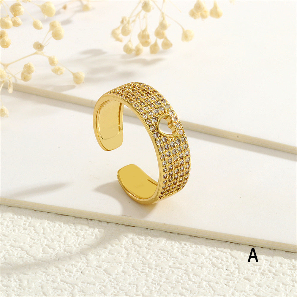 Heart 18K Gold CZ On Surface Anti Tarnish Free Size Ring