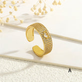 Heart 18K Gold Cubic Zirconia On Surface Anti Tarnish Free Size Ring For Women