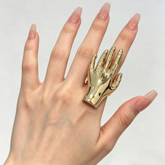 Designer Sculptural Hand Gold Silver Plated Adjustable Cocktail Ring