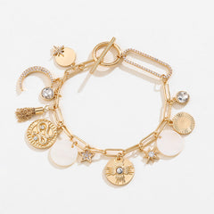 Coin Star Sun Moon Clouds Universe 18K Gold Anti Tarnish Necklace Earring Bracelet Set For Women