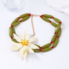 Multi Color Choker Flower Gold Plated Resin Necklace For Women
