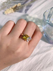 Drop Square solitaire Yellow 18k Gold Anti Tarnish Free Size Ring For Women
