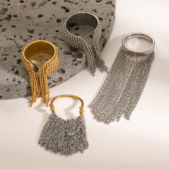 Surface Link Chain Silver Stainless Steel Adjustable Ring For Women