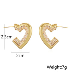 Designer Heart Gold CZ Anti Tarnish Copper Stud Earrings For Women