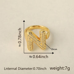Initial Letter Alphabets Cubic Zirconia 18K Gold Adjustable Ring For Women Group1