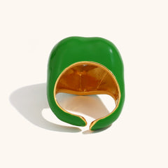 Heart Solitaire Enamel 18K Gold Stainless Steel Anti Tarnish Adjustable Ring For Women