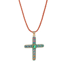 Cross Rosary Prayer Crystal Enamel 18K Gold Thread Anti Tarnish Necklace Pendant For Women