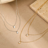 Oval Square Cubic Zirconia 18K Gold Silver Stainless Steel Necklace Pendant Chain For Women