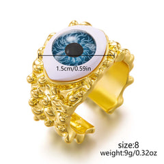 Evil Eye 18K Gold Blue Green Adjustable Band Ring For Women