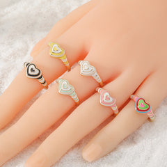 Heart Rainbow Enamel 18K Gold Plated Anti Tarnish Ring For Women