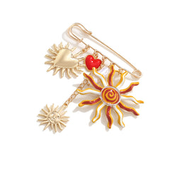 Multi Color Sun,Heart,Pearl,SafetyPin Gold Enamel Brooch For Women