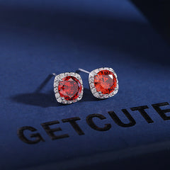 Square Silver CZ Halo Stud Earrings – Anti Tarnish Copper