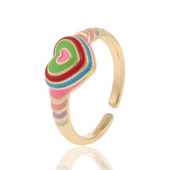 Heart Rainbow Enamel 18K Gold Plated Anti Tarnish Ring For Women
