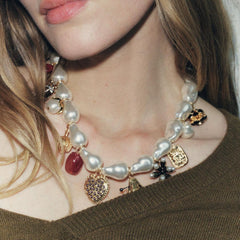 Heart Pearl white 18K Gold Plated Anti Tarnish Charm Necklace For Women