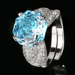 Rose Solitaire Cubic Zirconia Silver Anti Tarnish Adjustable Ring For Women