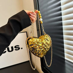 Beaten Finish Acrylic Heart Gold Silver Transparent Mini Bag Hand Bag Solder For Womenbang